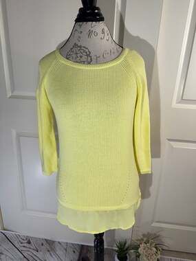 Reitmans Petites Yellow Cotton Knit Layered Hem Sweater Size M/M
